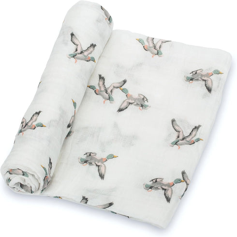 Muslin Swaddle Blanket | 100% Cotton | Newborn and Infant Blanket | Large 47 x 47 inches for Girls | Light Weight and Breathable | Mallard Duck Pr...