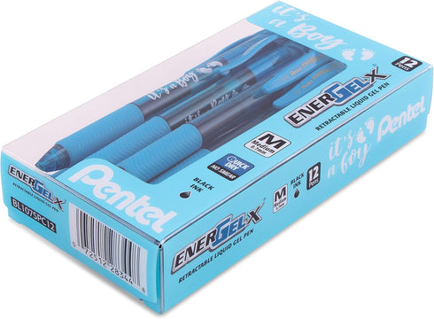 Pentel EnerGel-X Retractable Gel Pen, (0.7mm) Med. line, Sky Blue Ink- It's a Boy! Dozen Box (BL107SPC12)...