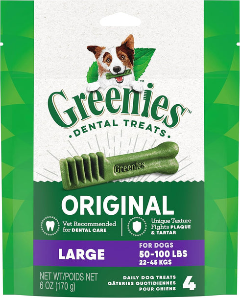 Greenies Original Large Natural Dental Care Dog Treats, 6 oz. Pack (4 Treats)...