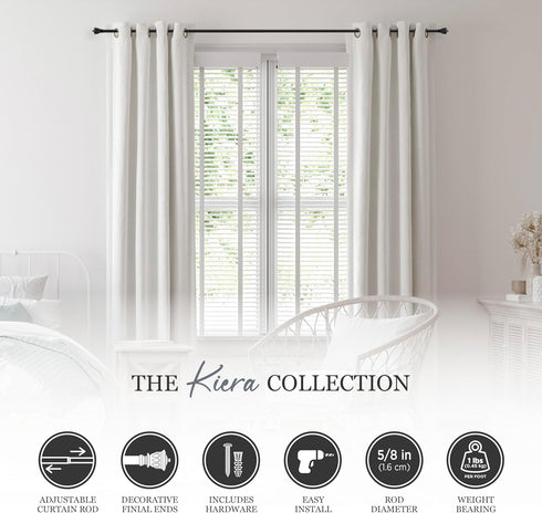 Kenney Kiera Crown Window Curtain Rod, Adjustable Curtain Rod for Windows 28 to 48 Inches, Extendable Curtain Rod Set, Matte Black Curtain Rod...