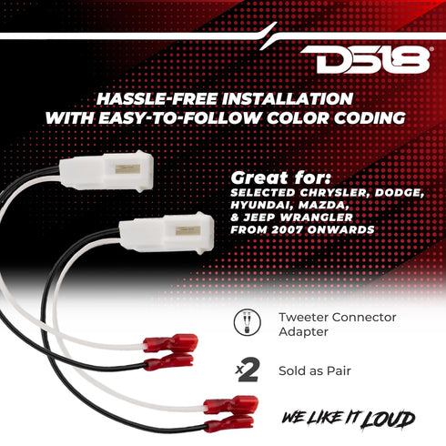 DS18 JC-T Tweeters Connector Adapter for Selected Chrysler/Dodge/Jeep Wrangler - Speaker Wire Harness Connector Plug Replacement - Tweeter Audio C...