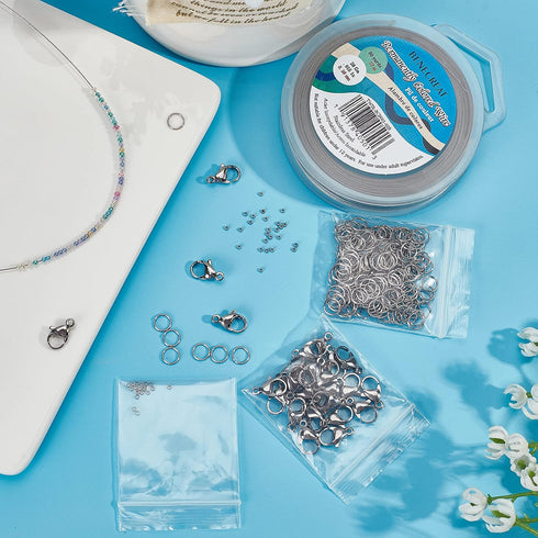 BENECREAT 240-Feet 0.015inch/0.38mm Stainless Steel 7-Strand Beading Wire with 200pcs Jump Rings, 50pcs Crimp Beads and 30pcs Lobster Claw Clasps ...