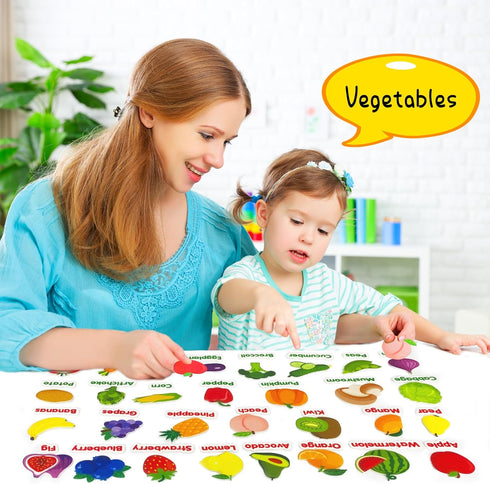 Felt Fruits and Vegetables Learning Pieces,62 Felt Board Pieces for Felt Flannel Board,Learn Common Fruits and Vegetables and Words for Kindergart...