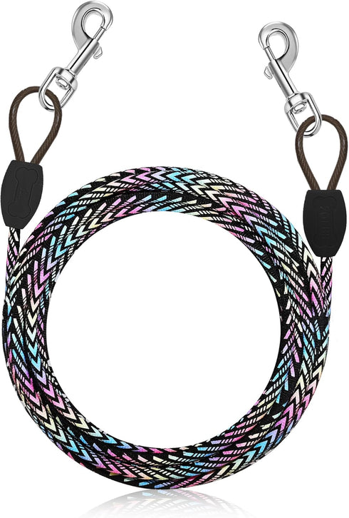 Petbobi 15 ft Dog Tie Out Cable - Reflective Dog Tether for Yard, Camping, Park - Outdoor Leash with Metal Swivel Hooks - Training Tether for Smal...