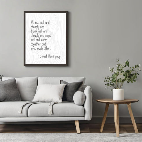 Posterizer 1 pcs-Ernest Hemingway-We Ate Well and Cheaply-Quotes and Poems-Teachers & Classrooms-Gift for Teachers-Gift for book lovers- UNFRAMED ...