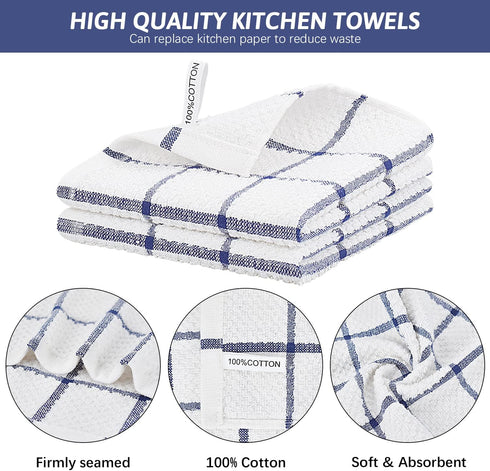 Nialnant Cotton Terry Kitchen Towels,12 x 12 Inches Dish Cloths Set of 8,Super Soft and Absorbent Dish Rags for Cleaning - Navy Blue Plaid...