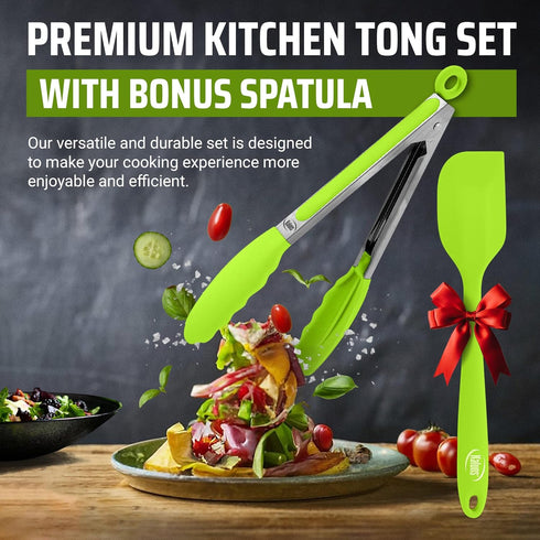 Kaluns Kitchen Tongs for Cooking, Non Stick Silicone Tip Stainless Steel Tongs, Set of Four 7,9, and 12 Inch Tong Plus Silicone Spatula Non-stick,...