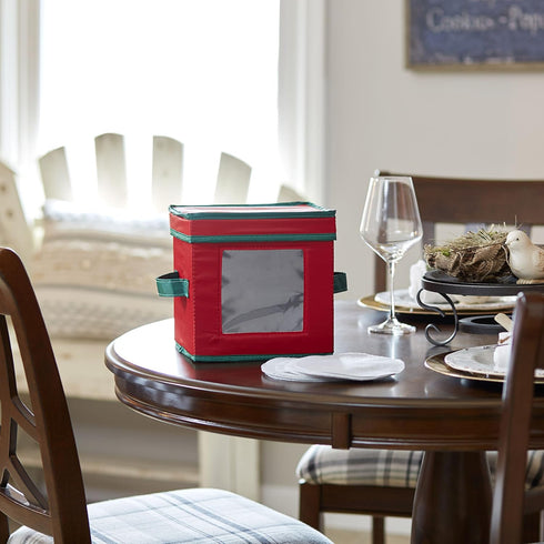 Household Essentials 532RED Holiday China Dinnerware Storage for Dessert Plates or Bowls | Removable Lid | Red Canvas with Green Trim...