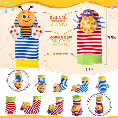 Baby Wrist Rattle Socks and Foot Finder Set Baby Rattles Toys for 0-12 Month, Infant Girl Boy Toys for Babies 3-6 Months, Newborn Hand & Foot Toys...