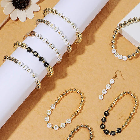 1600 Pieces Alphabet Beads Round Letter Beads for Jewelry Making White Black Letter, 1200 Spacer, 400 Letter Bead in 2 Colors for DIY Craft Making...