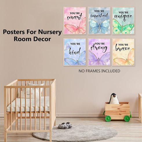 HOMANGA Wall Art Posters, Butterfly Wall Decor for Girls Room, 8X10 Inch, Unframed, Set of 6...