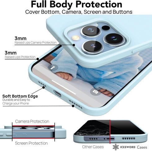 IceSword iPhone 15 Pro Case Baby Blue (2023), Liquid Silicone Case Phone Cover Slim Protective,Soft Anti-Scratch Microfiber Lining,Cute Pastel Bab...