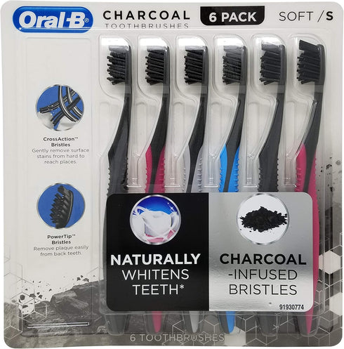 Oral-B Charcoal Toothbrush, Soft (Pack of 6)...