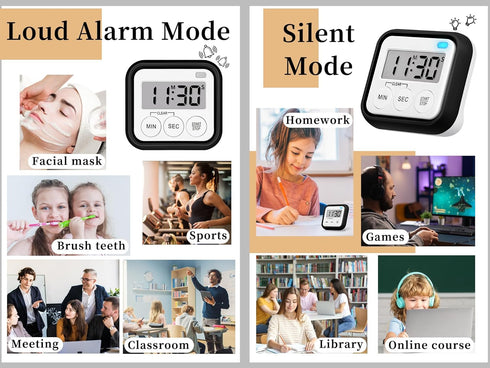 Timer, Kitchen Timers for Cooking Classroom Timer for Kids Teachers Magnetic Digital Timers 2 Pack, Black...