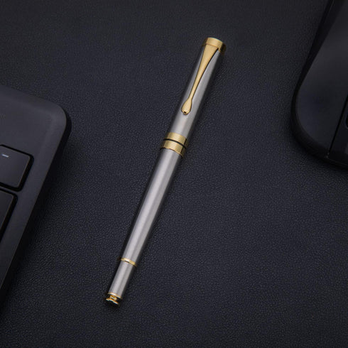 BEILUNER Ballpoint Pens, Stunning Silver Chrome Metal Pen with Golden Trim, Best Ball Pen Gift Set for Men & Women, Professional, Executive, Offic...