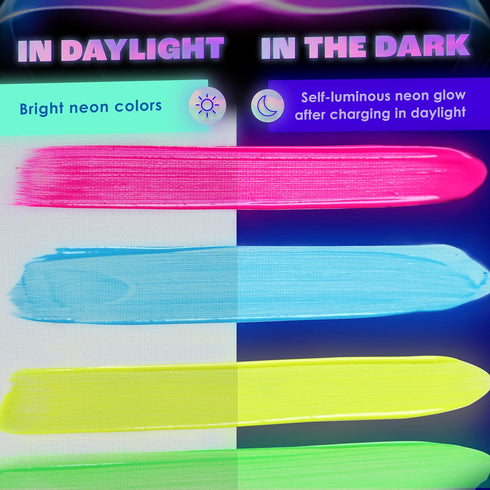 neon nights Glow in The Dark | Luminescent | Phosphorescent | Self-Luminous Paint - Set of 8...
