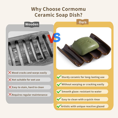 Bar Soap Holder, Soap Dish for Shower, Soap Saver for Bathroom, Sink, Kitchen, and Countertop, 5" x 3.9" Ceramic Japanese Soap Tray to Lift Soap K...