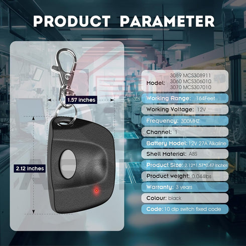 Linear Multicode 3089 MCS308911,3060 MCS306010,3070 MCS307010 300MHZ Keychain Remote with10 Position Dip Switches(3Pack) 3-Years-Warranty...