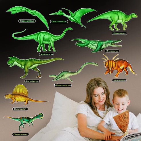 Glow in The Dark Dinosaur Wall Stickers - 10 Large Bright Wall Decals for Bedroom Walls and Ceilings - for Boys Room and Girls Room - Set 2...