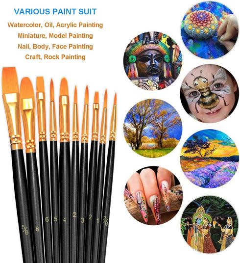 BOSOBO Paint Brushes Set, 2 Pack 20 Pcs Round Pointed Tip Nylon Hair Artist Acrylic Paint Brushes for Acrylic Oil Watercolor, Face Nail Art, Minia...