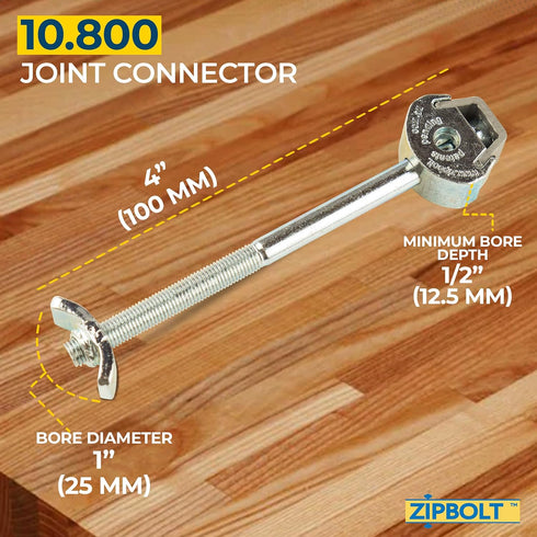 Zipbolt 10.800 Countertop Miter Connector — 5 Piece Joint Fastener Drawbolt Pack with 5mm Hex Bit for Joining Countertops, Butcher Blocks, Furnitu...