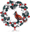 Cardinal on Wreath Pin Red Bird with Crystal Flower Green Leaf Christmas Brooches for Women Gifts Holiday Party Decorations with Message Card & Bo...