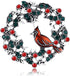 Cardinal on Wreath Pin Red Bird with Crystal Flower Green Leaf Christmas Brooches for Women Gifts Holiday Party Decorations with Message Card & Bo...