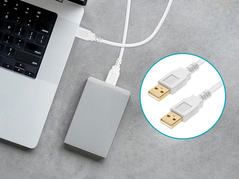 Monoprice - 108612 10ft USB 2.0 A Male to A Male 28/24AWG Cable (Gold Plated) - WHITE for Data Transfer Hard Drive Enclosures, Printers, Modems, C...