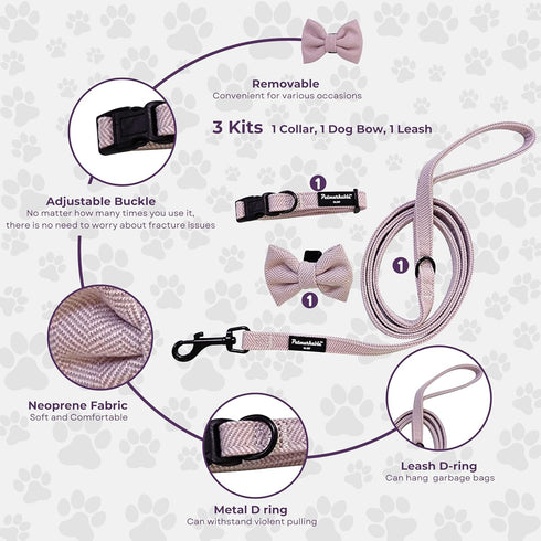 Dog Collar with Bow Tie and Tangle-Free Dog Leash Set, Adjustable Soft and Comfy, Perfect for Playful Pups (Extra Small, Pink) (Set of 3)...