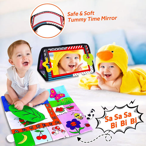 Tummy Time Mirror Baby Toys 3-6 Months Infant Newborn Toys 0-3 Months Brain Development Montessori Sensory Crinkle Toys Teether Black and White Hi...