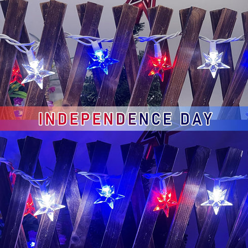 4th of July Star String Lights, 13.6Ft LED Red White Blue Memorial Day Decoration Star Light with 35 Patriotic Star Lights for Independence Day Th...