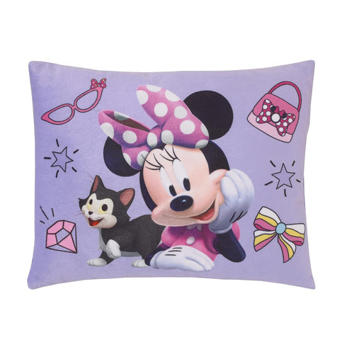 Disney Minnie Mouse I am Awesome Lavender and Pink, Figaro Plush Decorative Toddler Pillow...