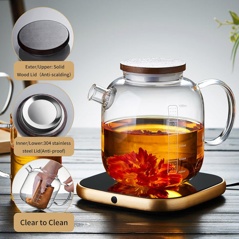 Glass Teapot with Infuser and Lid 40.6 fl oz, Stovetop Gas Safe, Thickened Heat Resistant Borosilicate Glass Tea Kettle...