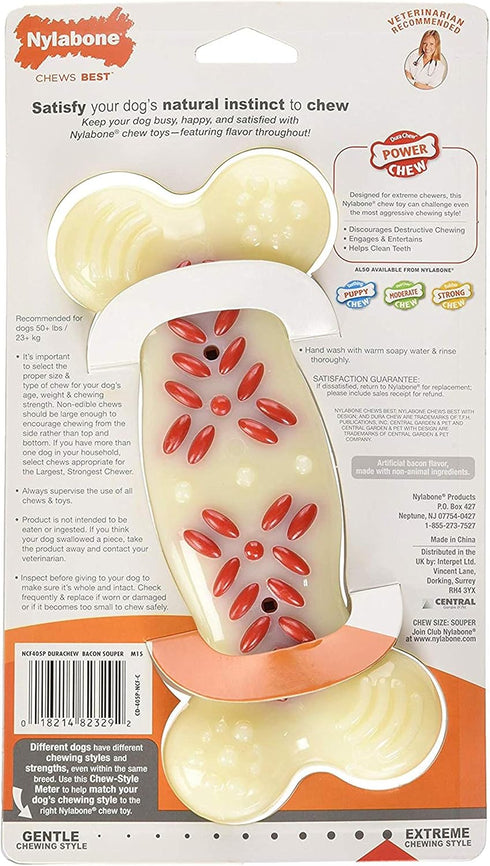 Nylabone Power Chew Action Ridges Chew Toyfor Dogs, Dog Toys for Aggressive Chewers, Bacon Flavor, X-Large - 50+ lbs. (1 Count)...