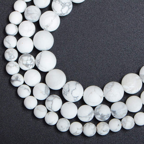 8mm Natural Matte White Howlite Round Gemstone Frosted 100Pcs Bulk Loose Beads for Jewelry Making with Stretch Beading Cord LPBeads...