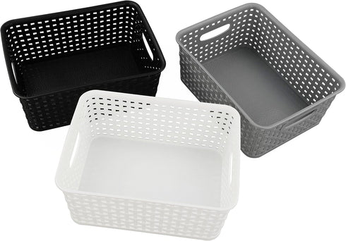 6-Pack 10.4-Inch x 7.6-Inch x 4.05-Inch Plastic Storage Basket, Woven Basket Bin...