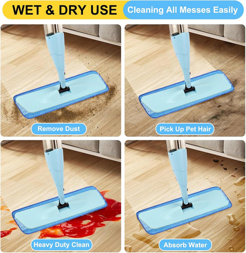 6 Pack Microfiber Spray Mop Replacement Heads for Wet/Dry Mops Reusable Replacement Refills Fits for Bona Floor Care System (Blue-White)...