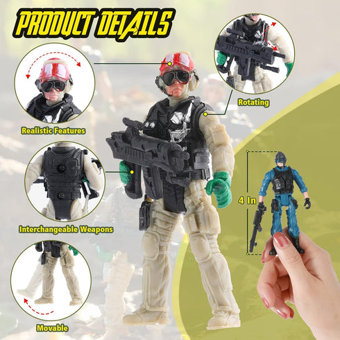 18 Pcs Special Forces Army Men Soldier Combat Movable Action Figures Army Guys Plastic Toy Soldiers Playsets Military Toy Men with Military Weapon...