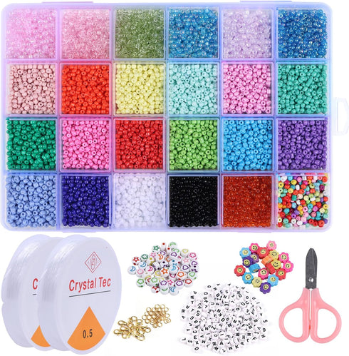 AnutriON 12000pcs 3mm Tiny Color Glass Seed Beads for Bracelets Making Kit and Smile Face Charm Beads Letter Beads for Friendship Bracelets Jewelr...
