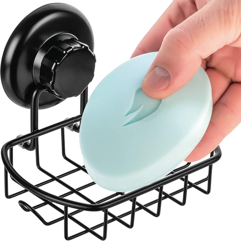 Suction Soap Dish with Hooks - Super Powerful Vacuum Suction Cup Shower Soap Holder - Rustproof Stainless Steel SS304 Soap Basket - Sponge Holder ...