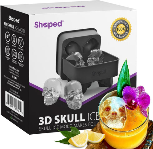 ShapedIceMolds 3D Large Skull Ice Cube Mold Tray, Round Whiskey Ice Mold with Lid for Whiskey Drinkers, Bartenders, Gift Exchanges, Home Bar Enthu...