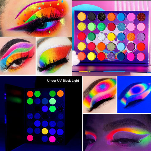 Afflano Neon Eyeshadow Palette Colorful High Pigmented, Bright Pride Day Makeup Rainbow Eyeshadow Matte Shimmer Glitter, Aurora Glow Neon in Dark ...