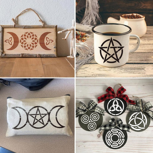 Moon Stencils for Painting on Wood, Boho Moon Stencils for Crafts Reusable Wood Burning Drawing Art Paint Stencils and Patterns for Wall Cake Cook...