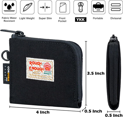 Rough Enough Small Coin Purse Pouch Slim Credit Card Holder Wallet for Men Women Teen Boys with Neck Lanyard Keychain Zipper in Black Cordura...