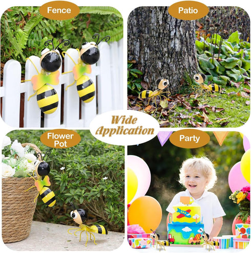 Lewondr Bee Metal Wall Art, 3D Bee Metal Wall Sculpture, Hanging Outdoor Wall Decor Fence Decoration for Garden, Yard, Patio, Indoor Home, Set of ...