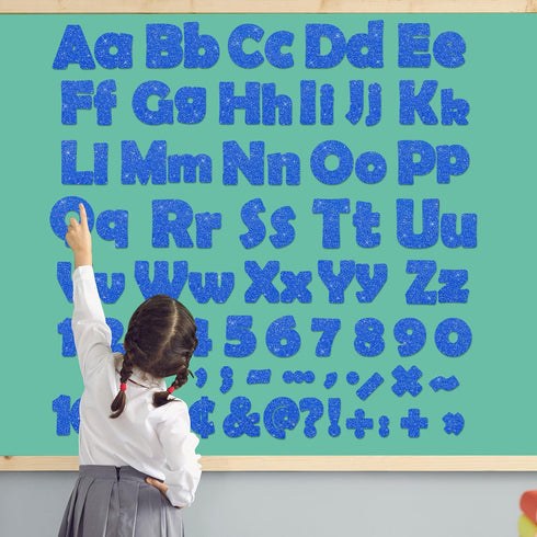 260Pcs Glitter Blue Bulletin Board Letters for Classroom 4” Letter Combo Pack Set Numbers Alphabet Poster Board Punctuation Symbol Cutout with Adh...