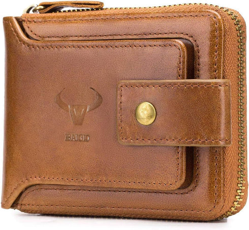 BAIGIO Genuine Leather Wallets for Men Multi Card Purse with Zipper Wallet Men RFID Blocking Coin Pocket(Yellow)...