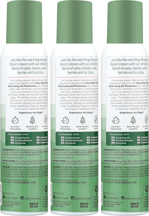Citrus Magic Holiday Odor Eliminating Air Freshener Spray, Winter Wonder Green, 3-Ounce, Pack of 3...