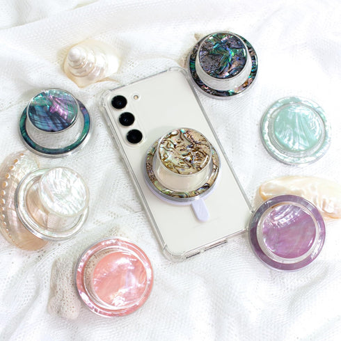 OnTheGrip Cute Natural Seashell Design Round Shape Collapsible Mobile Phone Grip Stand Holder for Smartphone Tablet Cell Phone Accessory (Magnetic...