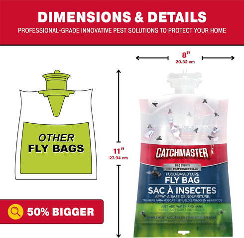 Catchmaster Pro Series Fly Bag 2-Pack, Hanging Fly Trap Outdoor Home, Bug Catcher and Flying Insect Trap with Food Based Lure, Pet Safe Pest Contr...